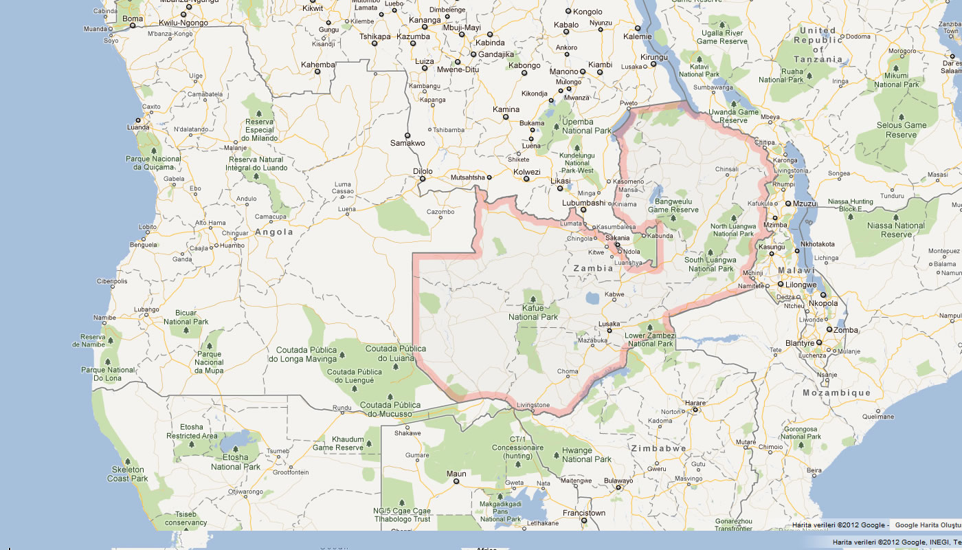 map of zambia